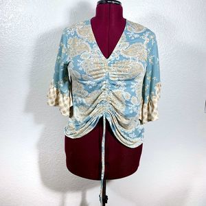 Cato Est. 1946 Floral Ruffle Sleeve Scrunchy Blouse Size Small Women’s